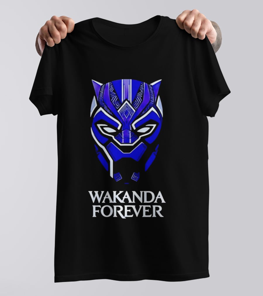 Wakanda Forever Blue Black Panther Mask Marvel T-Shirt