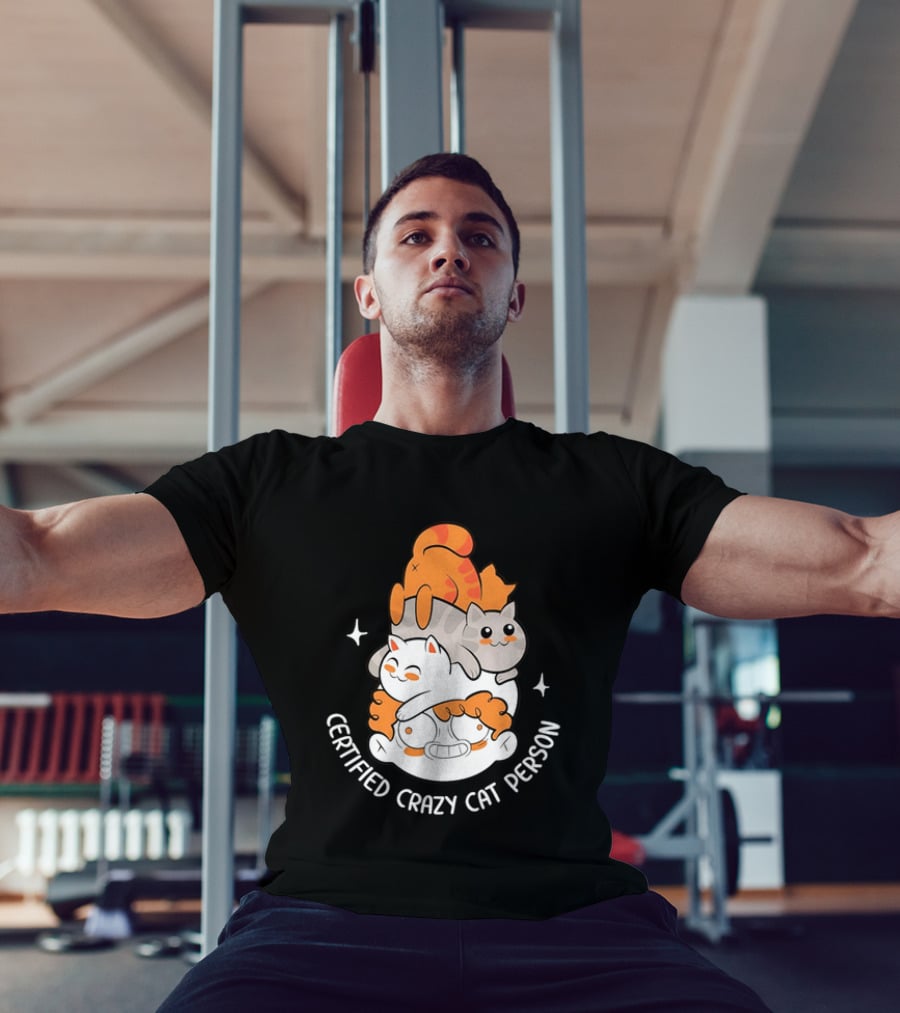 Certified Crazy Cat Person Playful Cartoon Cats T-Shirt