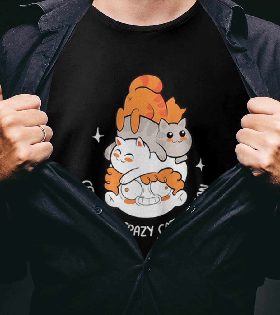 Certified Crazy Cat Person Playful Cartoon Cats T-Shirt