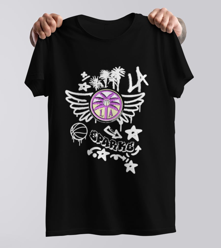 Los Angeles Sparks WNBA Graffiti Art LA Palm Trees Stars Basketball Wings T-Shirt
