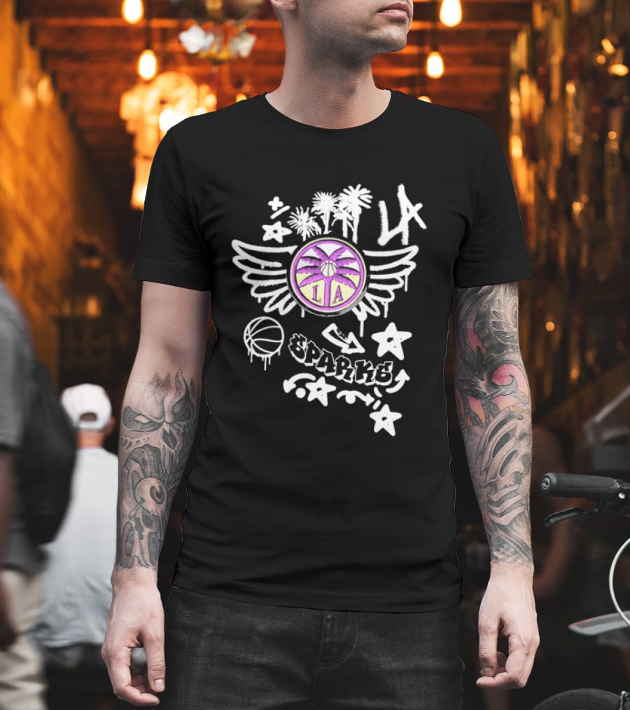 Los Angeles Sparks WNBA Graffiti Art LA Palm Trees Stars Basketball Wings T-Shirt
