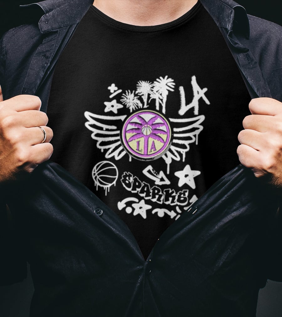 Los Angeles Sparks WNBA Graffiti Art LA Palm Trees Stars Basketball Wings T-Shirt