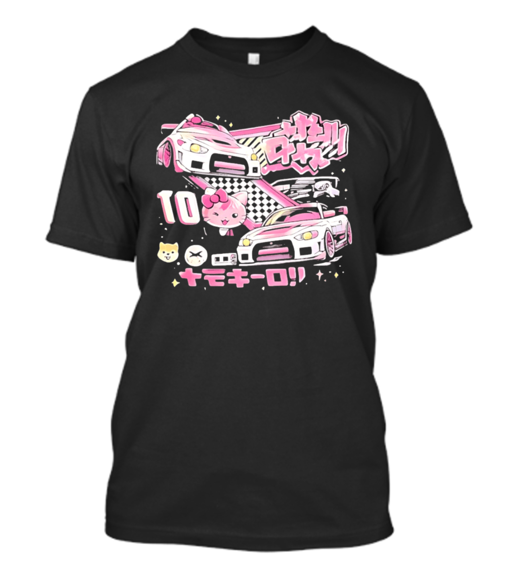 Hello Kitty Pink Racing Car Aesthetic JDM !! 10 Racing Cats T-Shirt
