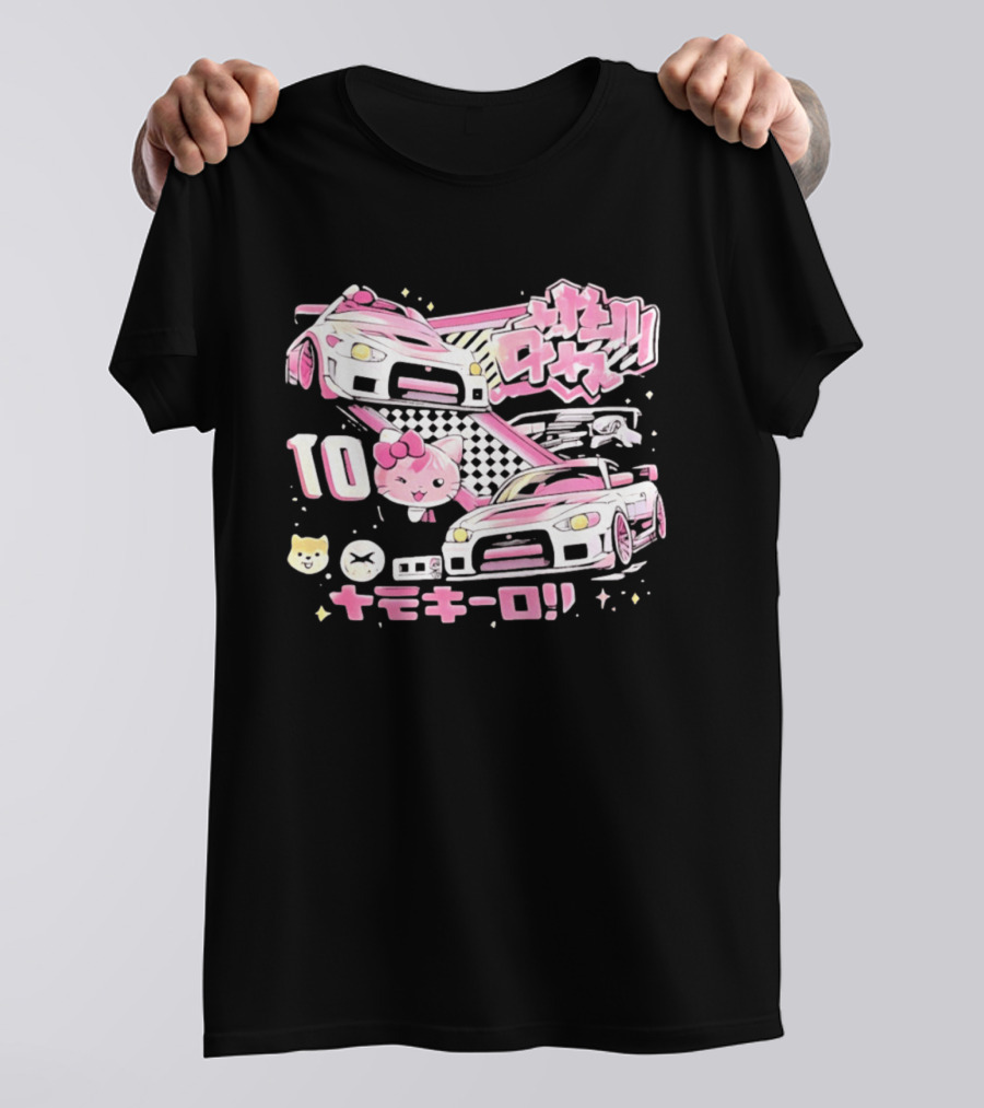 Hello Kitty Pink Racing Car Aesthetic JDM !! 10 Racing Cats T-Shirt
