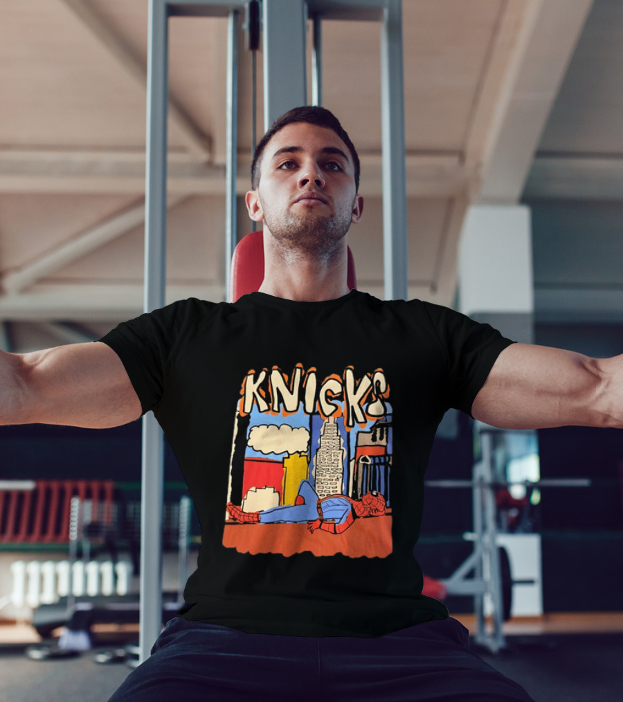 New York Knicks Spiderman Marvel NBA Basketball Skyline T-Shirt