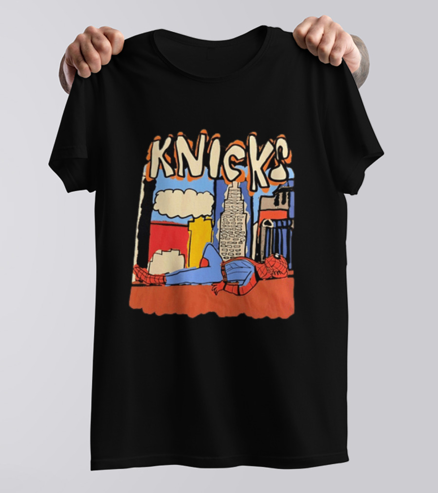 New York Knicks Spiderman Marvel NBA Basketball Skyline T-Shirt