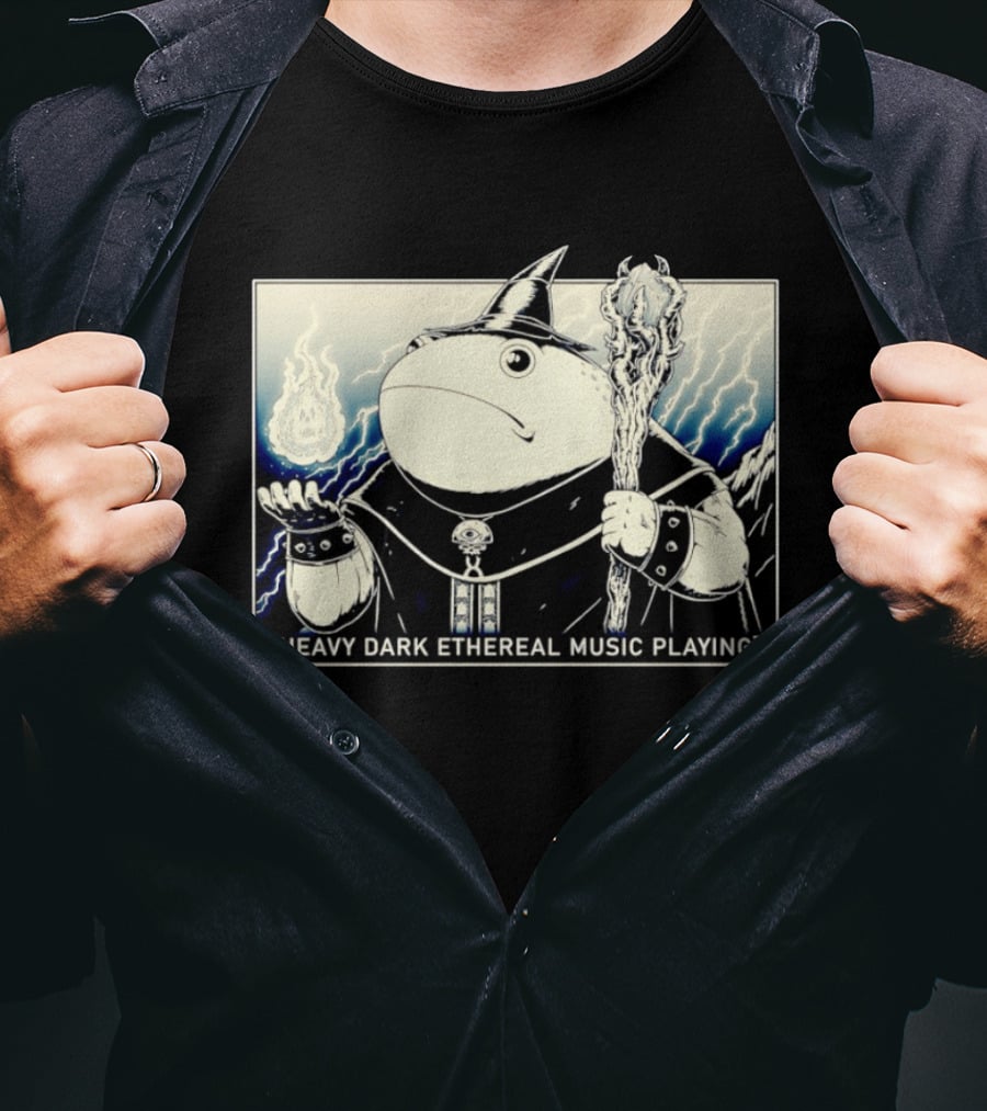 Wizard Frog With Staff And Magic Energy Heavy Dark Ethereal Music Playing T-Shirt