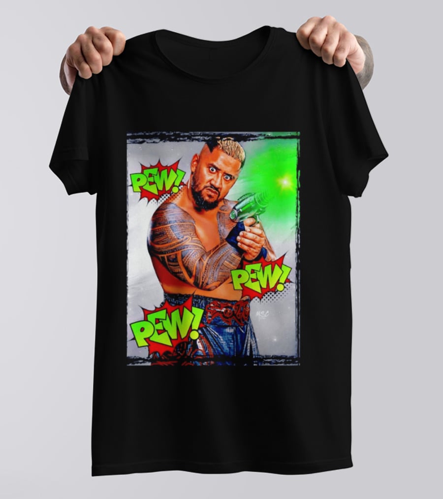 Solo Sikoa Pew Pew Pew WWE Wrestling Comic Style Laser Gun Action T-Shirt