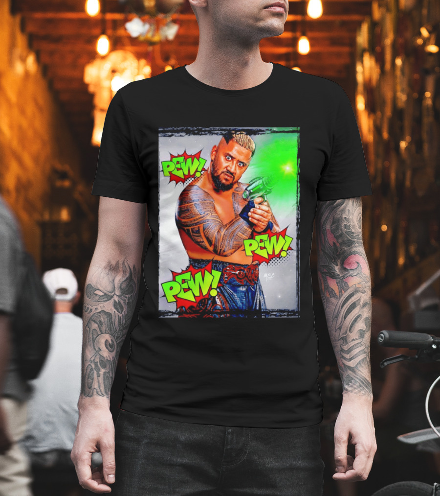 Solo Sikoa Pew Pew Pew WWE Wrestling Comic Style Laser Gun Action T-Shirt