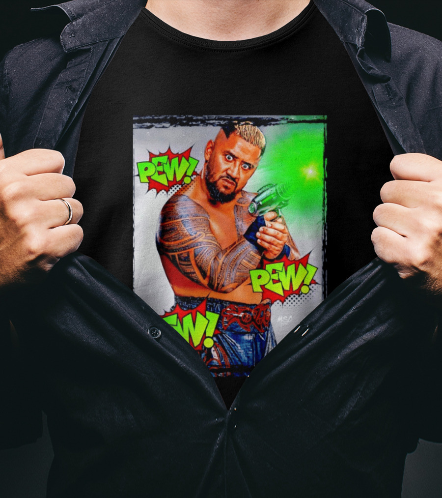 Solo Sikoa Pew Pew Pew WWE Wrestling Comic Style Laser Gun Action T-Shirt