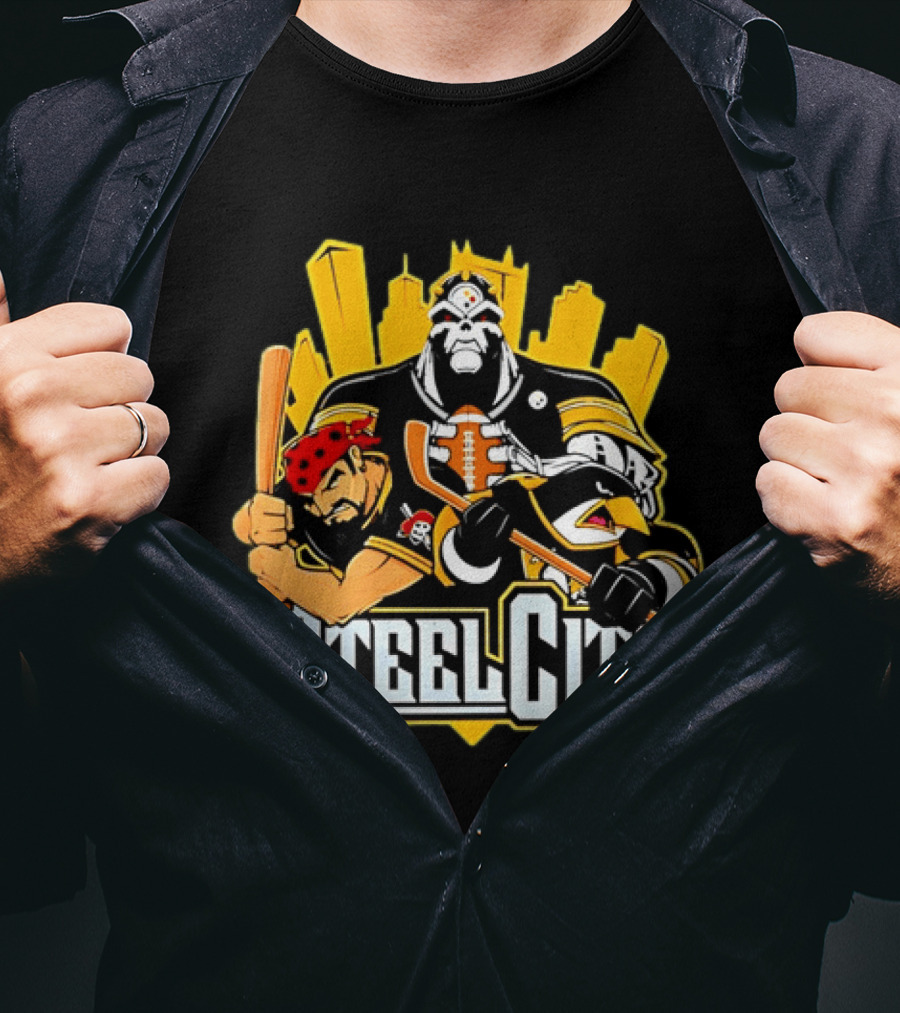 Steel City Pittsburgh Sports Teams Mascot Trio T-Shirt