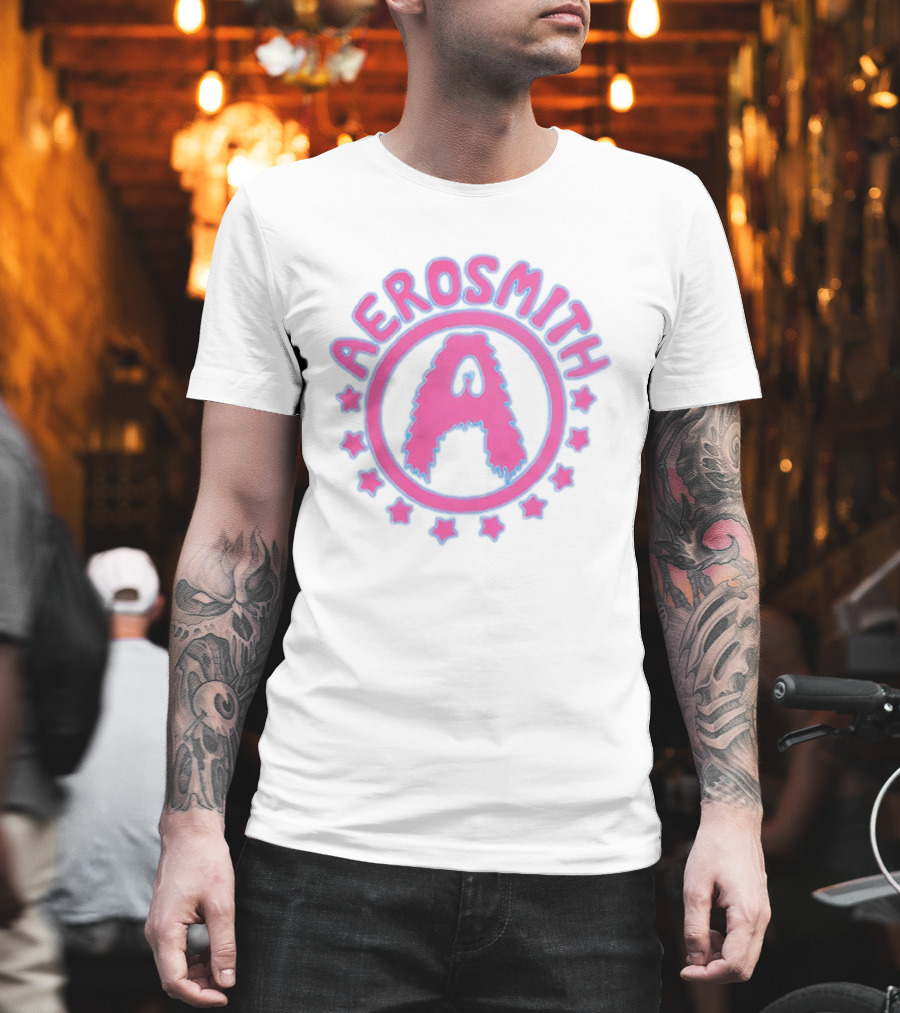 Aerosmith Retro Band Emblem Pink Blue Stars T-Shirt