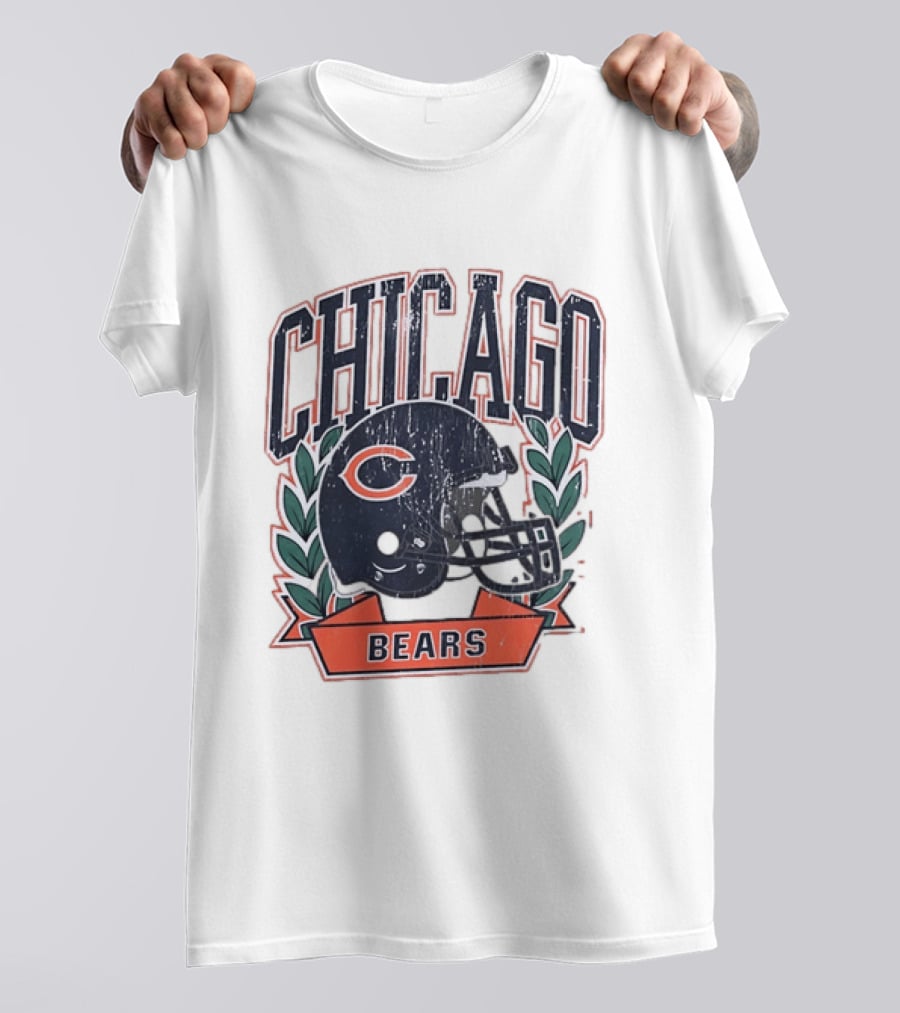 Chicago Bears Distressed Football Helmet T-Shirt