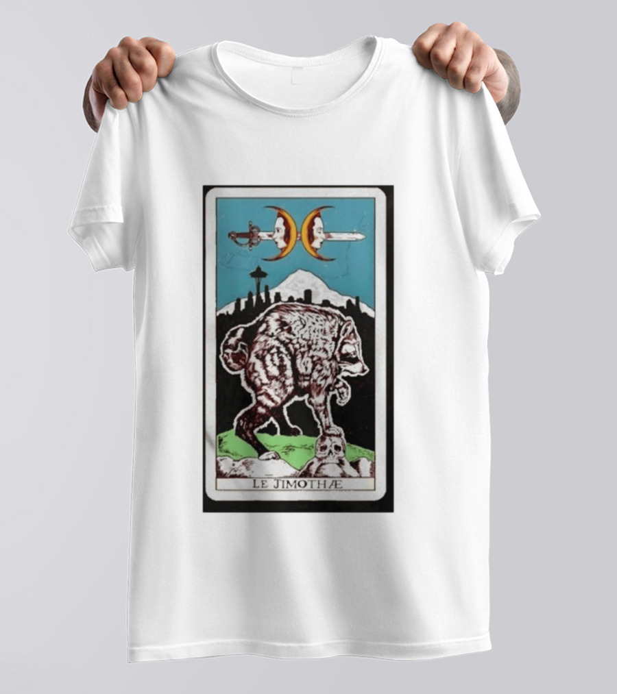 Le Jimothae Raccoon Tarot Seattle Skyline Moon Swords T-Shirt