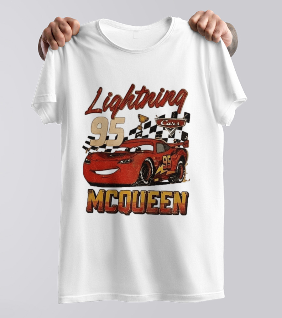 Lightning McQueen 95 Cars Trophy Checkered Flags Disney Pixar T-Shirt