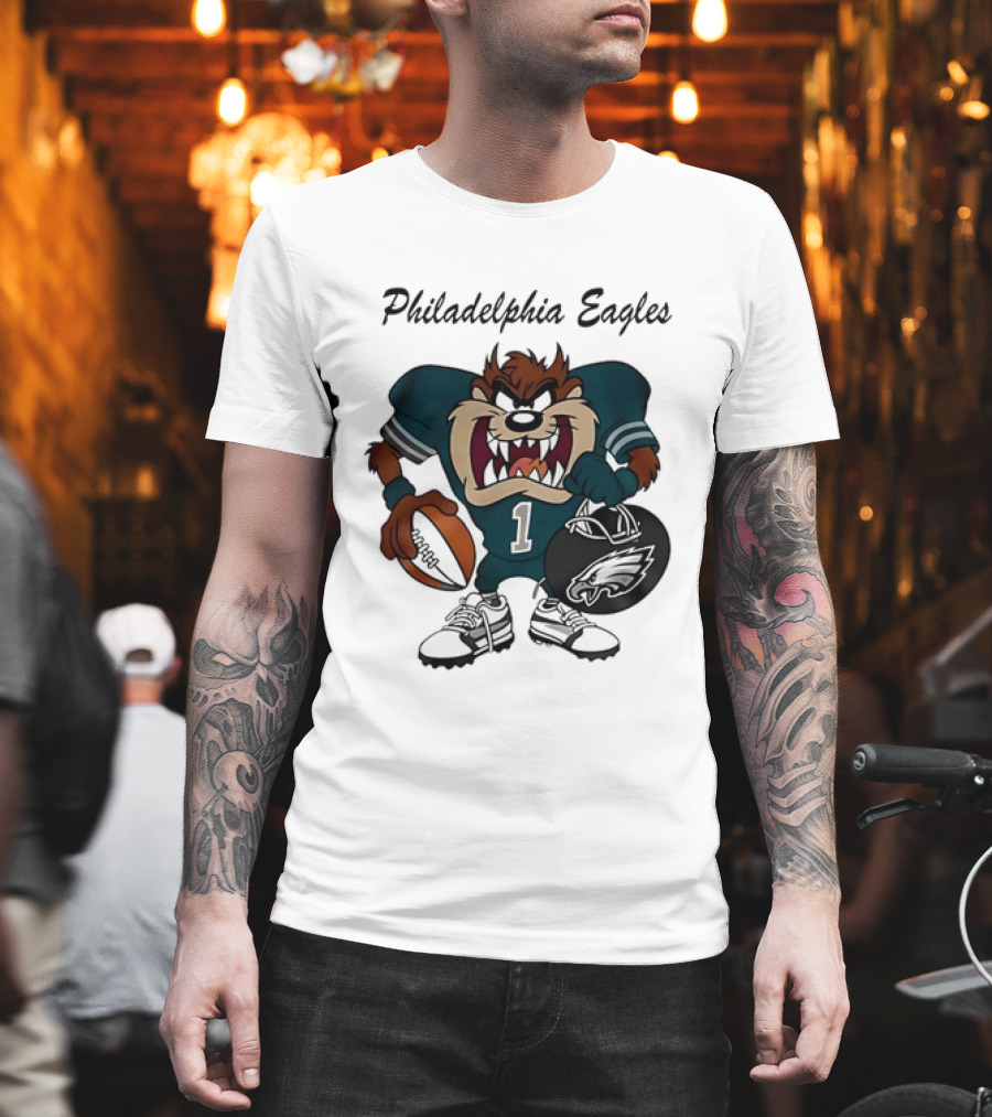 Philadelphia Eagles Taz Tasmanian Devil Football Player Cartoon T-Shirt
