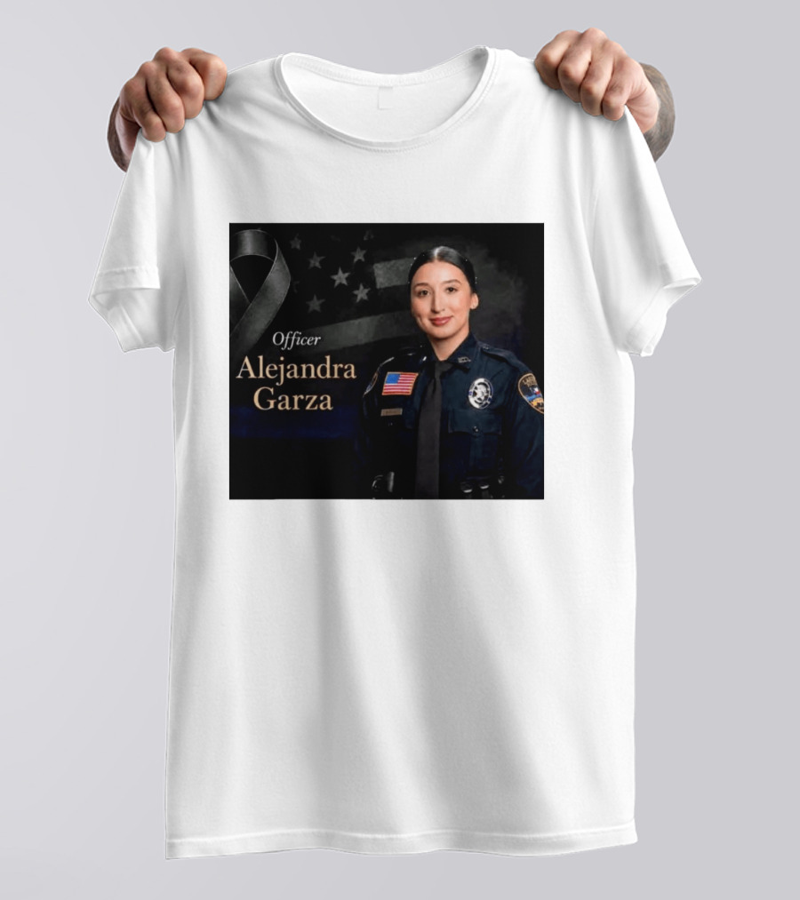 Officer Alejandra Garza Memorial Tribute With Flag And Ribbon T-Shirt
