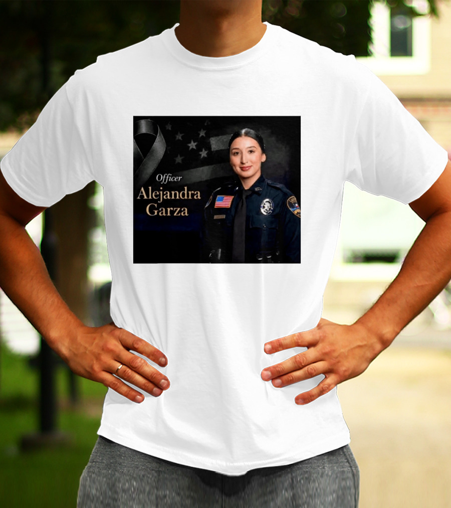 Officer Alejandra Garza Memorial Tribute With Flag And Ribbon T-Shirt