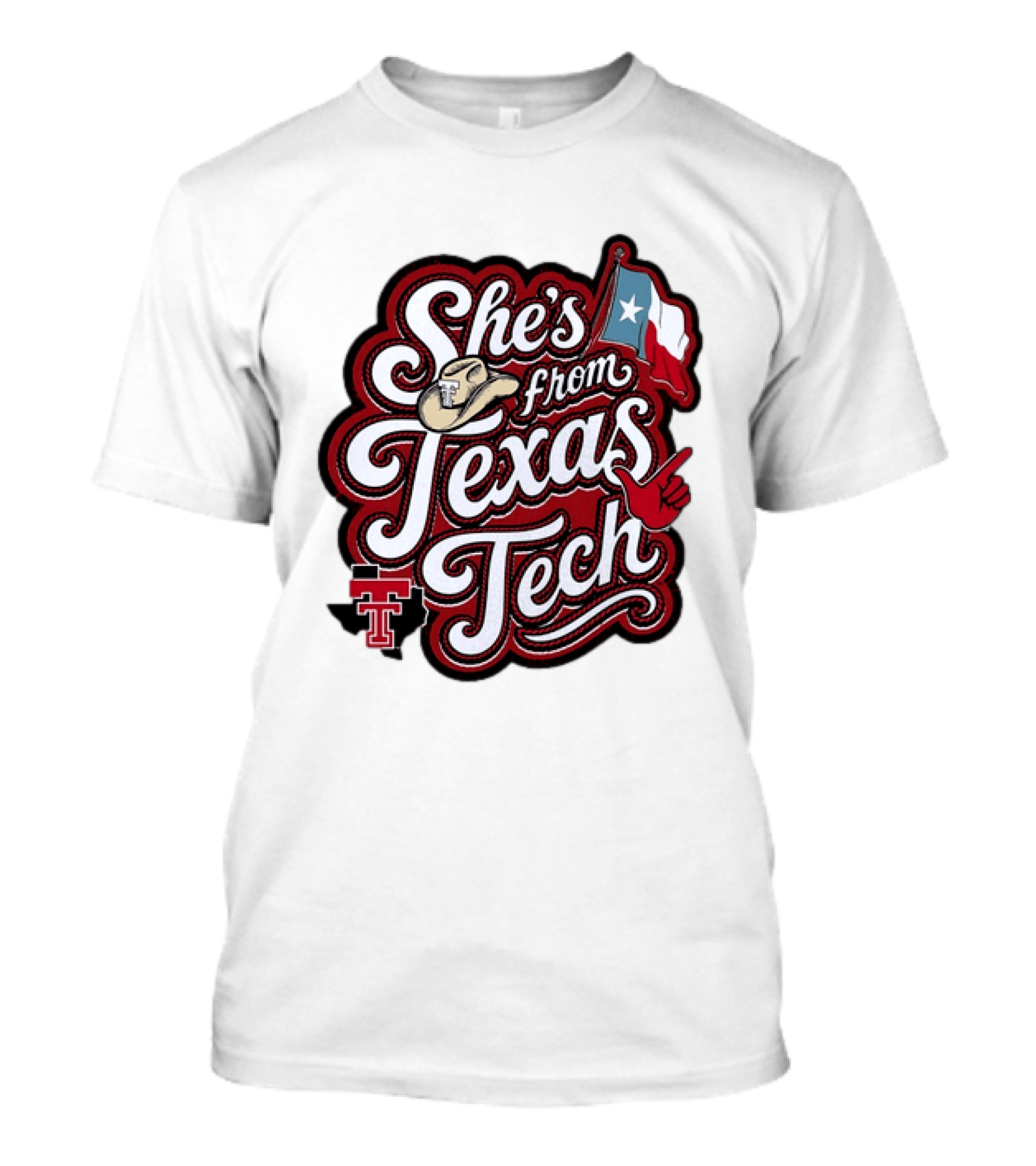 She's From Texas Tech Red Raiders Cowboy Hat Flag T-Shirt