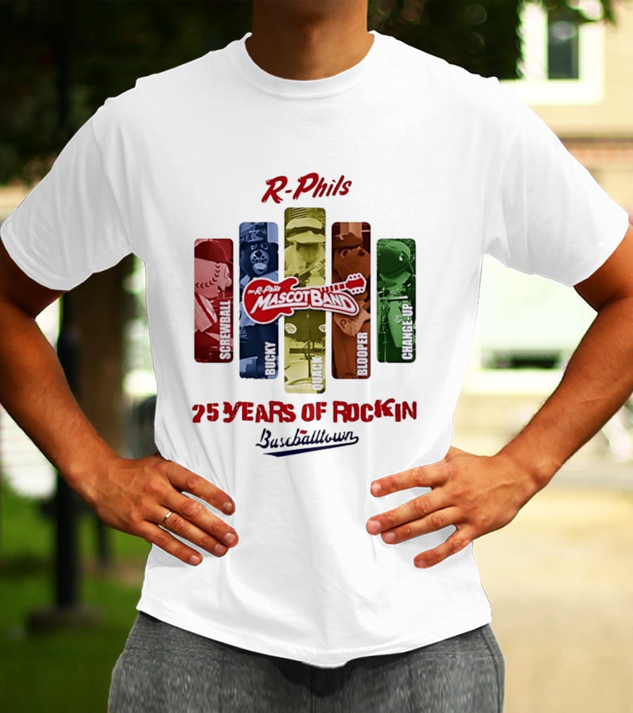 R Phils Mascot Band Screwball Bucky Quack Blooper Change Up 25 Years Of Rockin Baseballtown T-Shirt