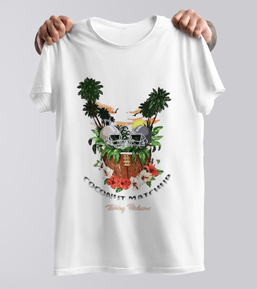 Tommy Bahama Coconut Matchup Football Tropical Palms Helmets Hibiscus T-Shirt