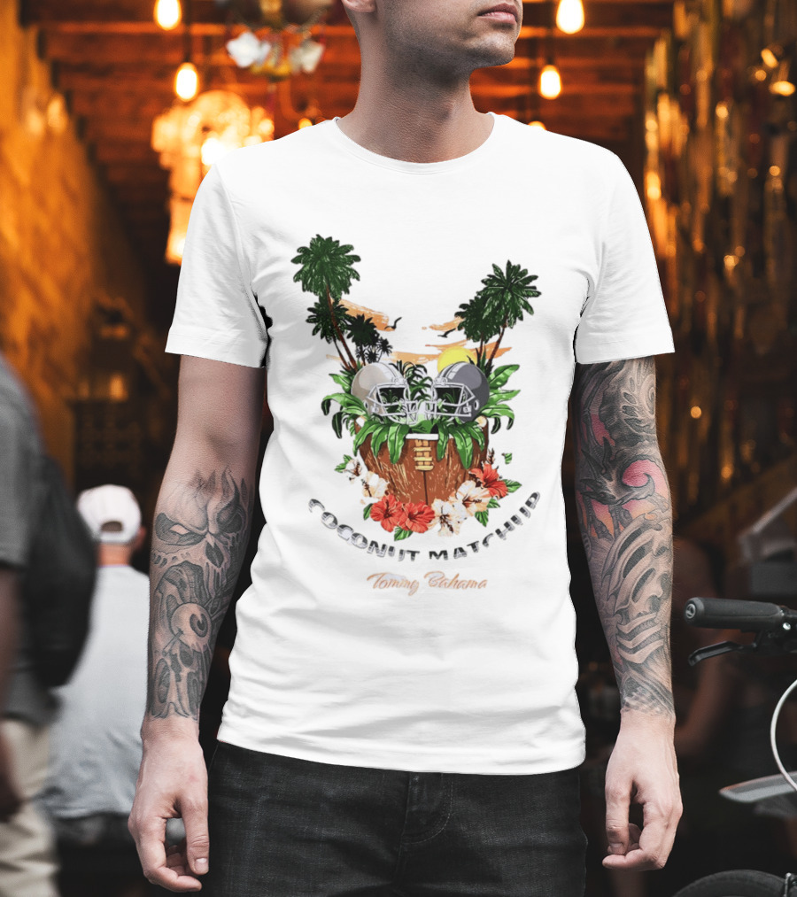 Tommy Bahama Coconut Matchup Football Tropical Palms Helmets Hibiscus T-Shirt