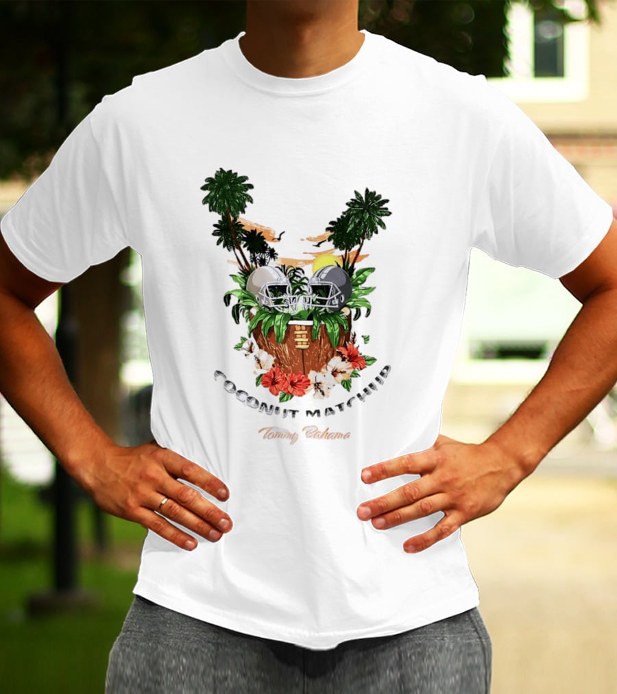 Tommy Bahama Coconut Matchup Football Tropical Palms Helmets Hibiscus T-Shirt