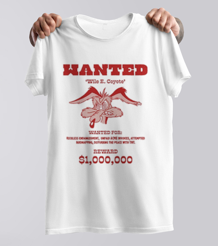 Wanted Wile E Coyote $1000000 Reward Looney Tunes Oversized T-Shirt