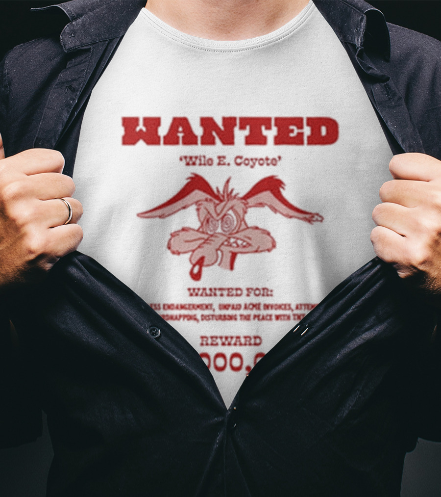 Wanted Wile E Coyote $1000000 Reward Looney Tunes Oversized T-Shirt
