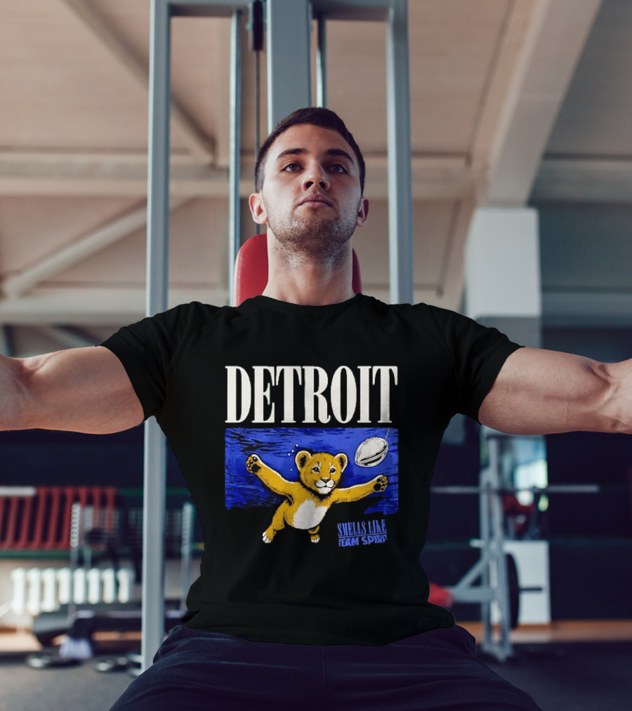 Detroit Lions Smells Like Team Spirit Nostalgic Blue Lion Cub Football T-Shirt