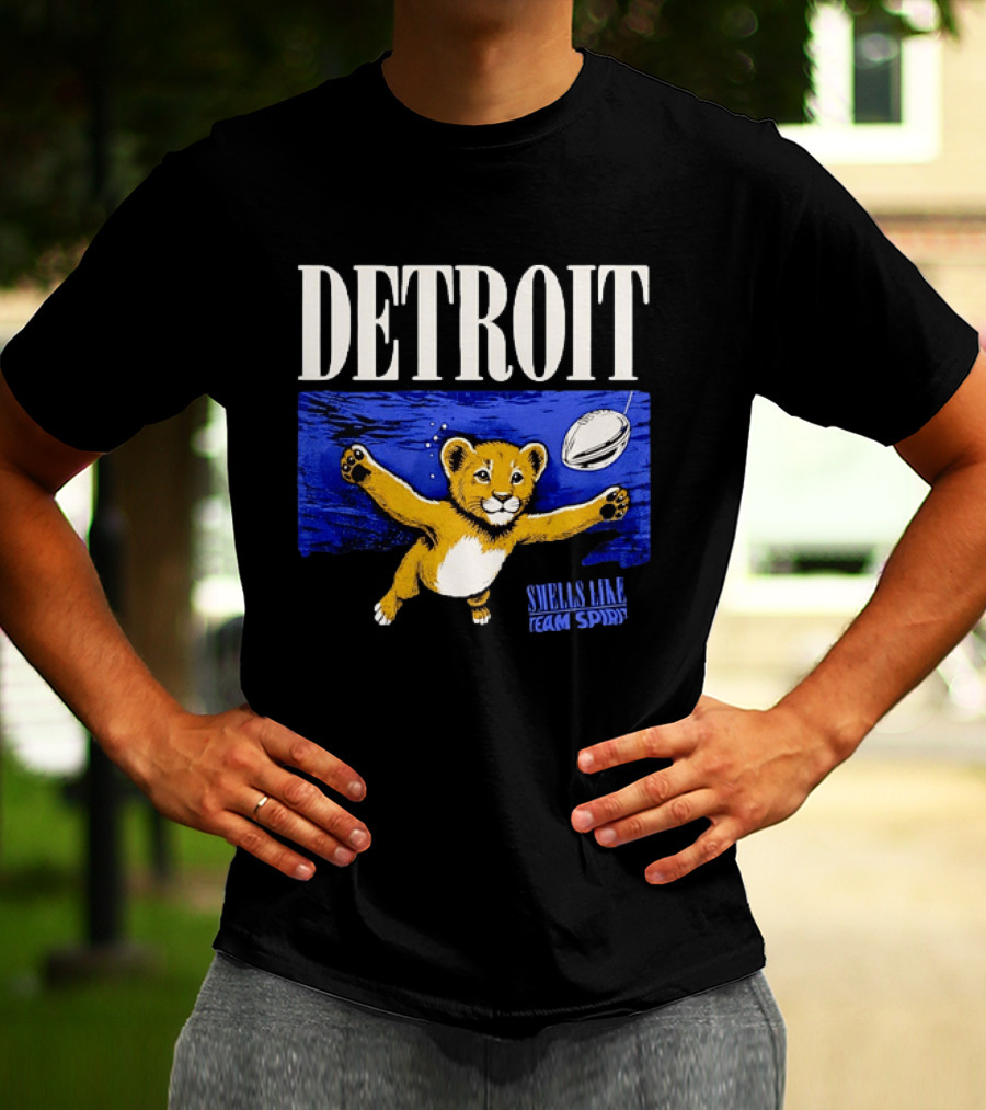 Detroit Lions Smells Like Team Spirit Nostalgic Blue Lion Cub Football T-Shirt