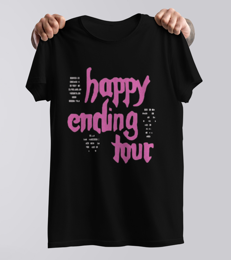 Bailey Rose Spinn Store Happy Ending Tour Pink Text With Date Locations T-Shirt