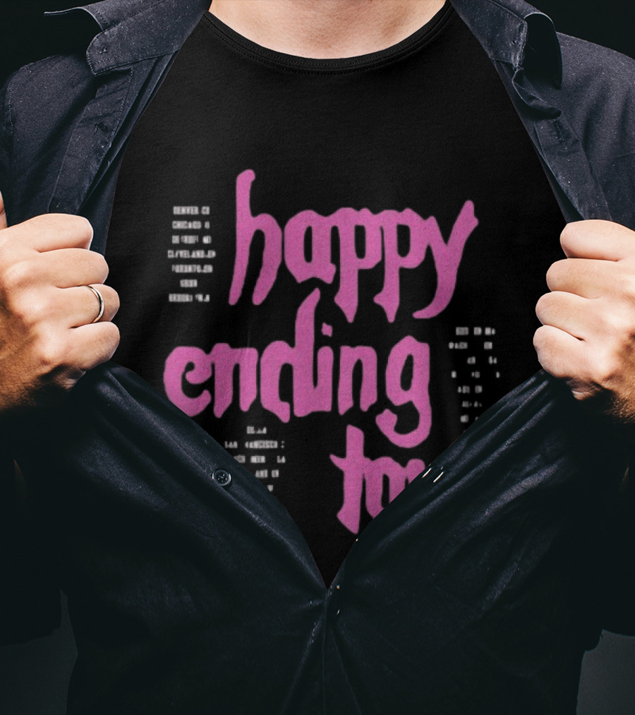 Bailey Rose Spinn Store Happy Ending Tour Pink Text With Date Locations T-Shirt