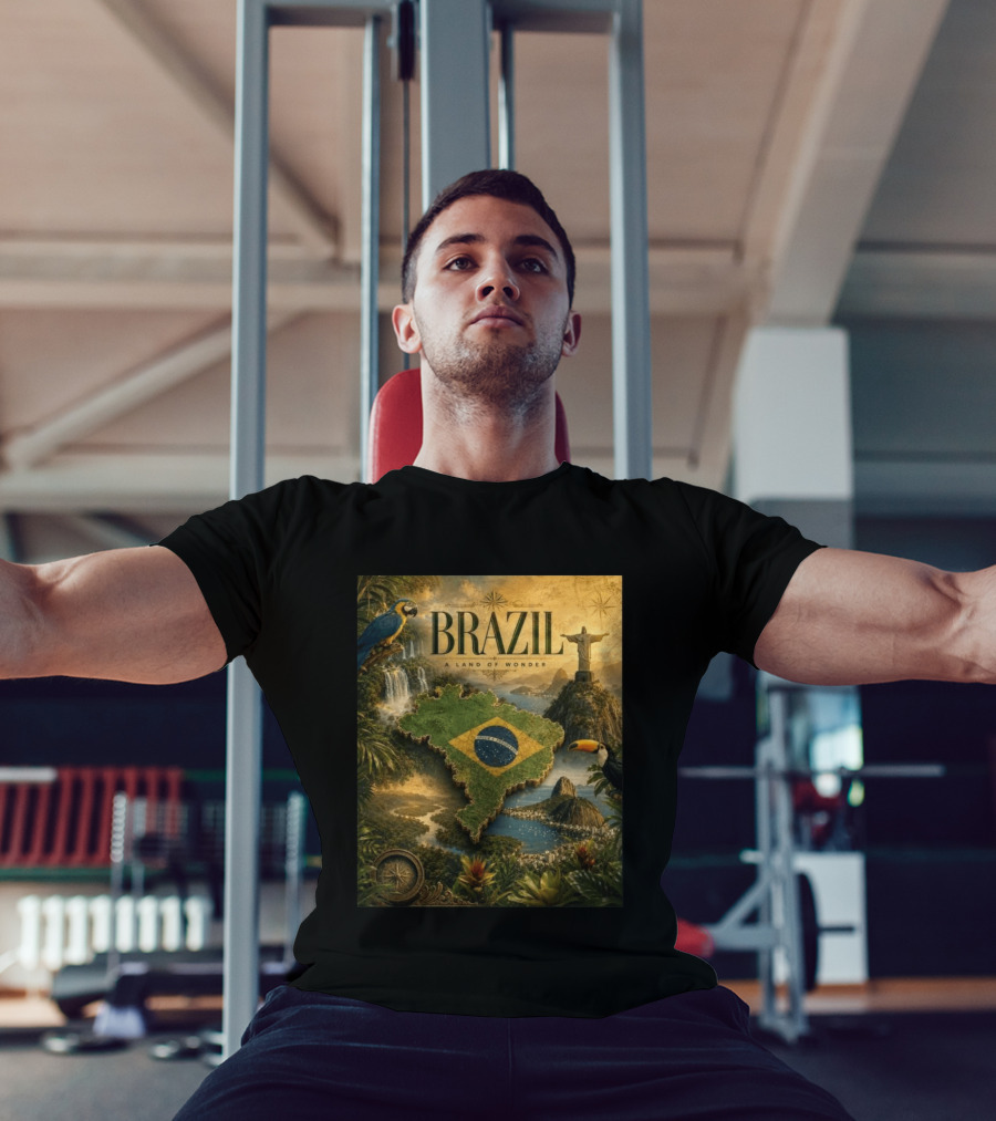 Brazil A Land Of Wonder Ordem E Progresso Christ The Redeemer Amazon Rainforest Toucan Macaw Waterfalls T-Shirt