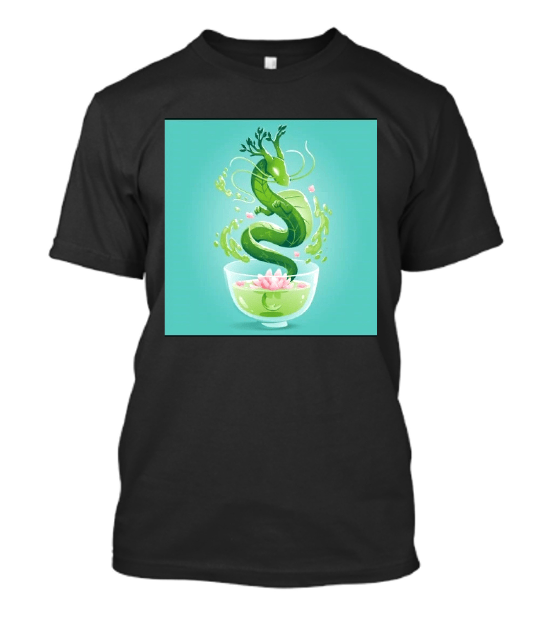 Green Tea Dragon In Teacup With Blossoms And Leaves T-Shirt