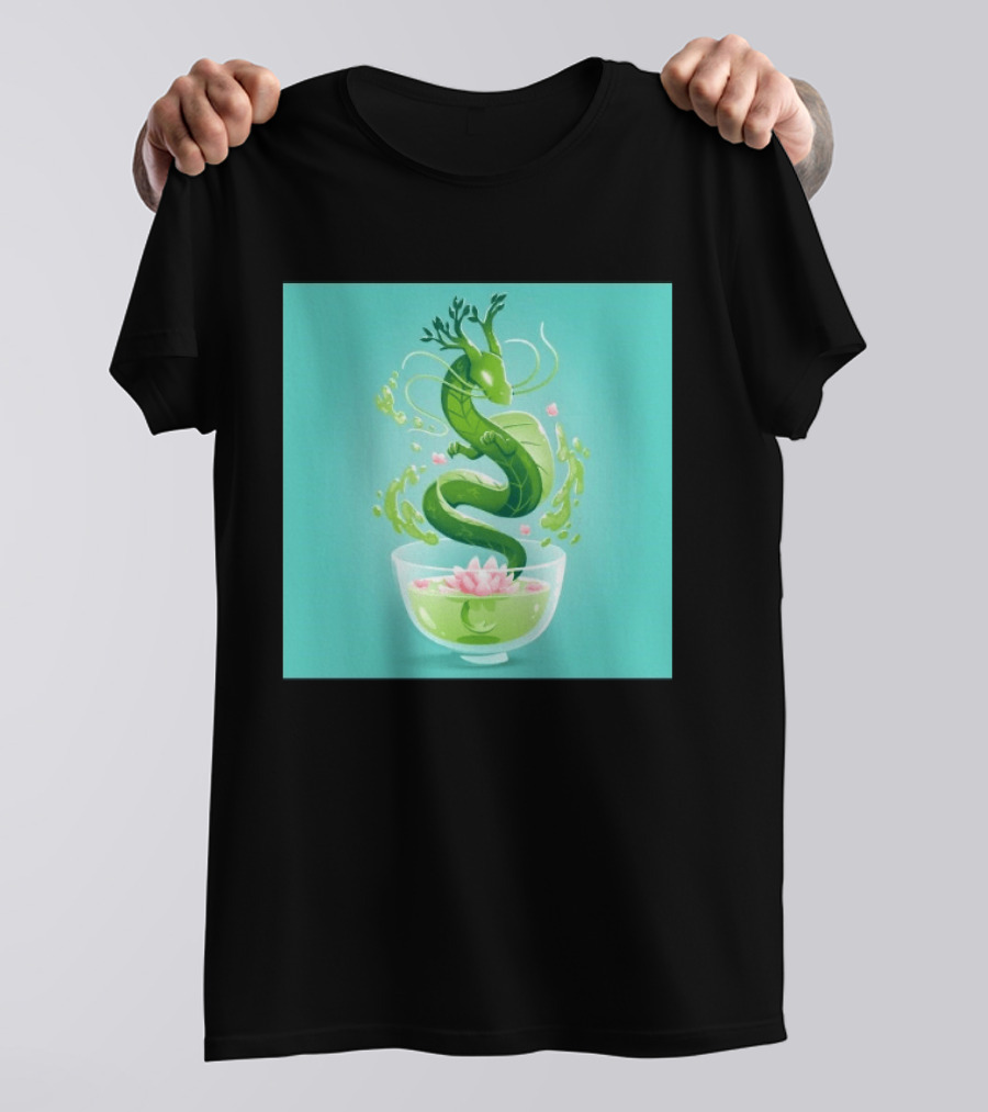 Green Tea Dragon In Teacup With Blossoms And Leaves T-Shirt