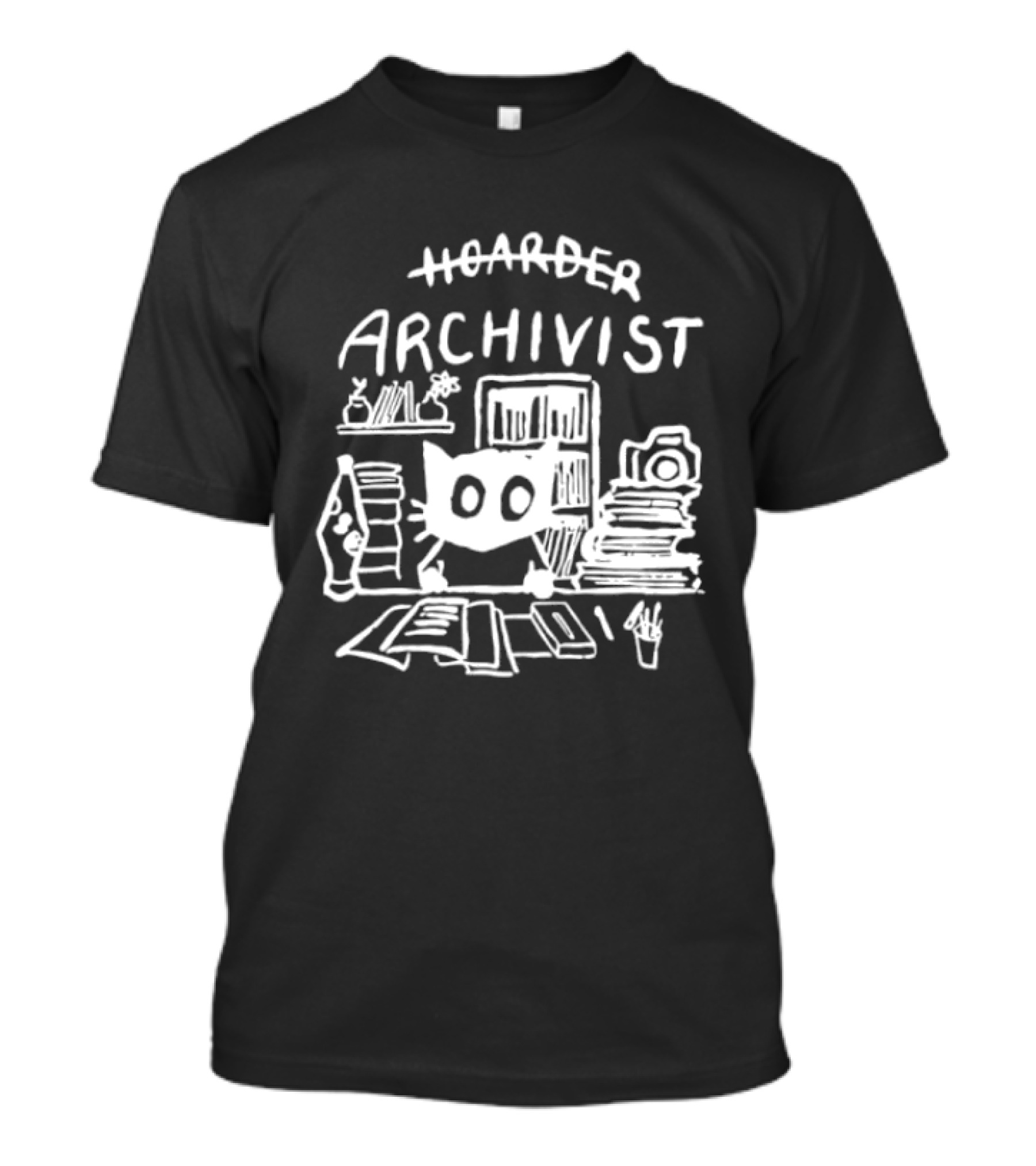 Hoarder Archivist Cat Surrounded By Books And Files T-Shirt
