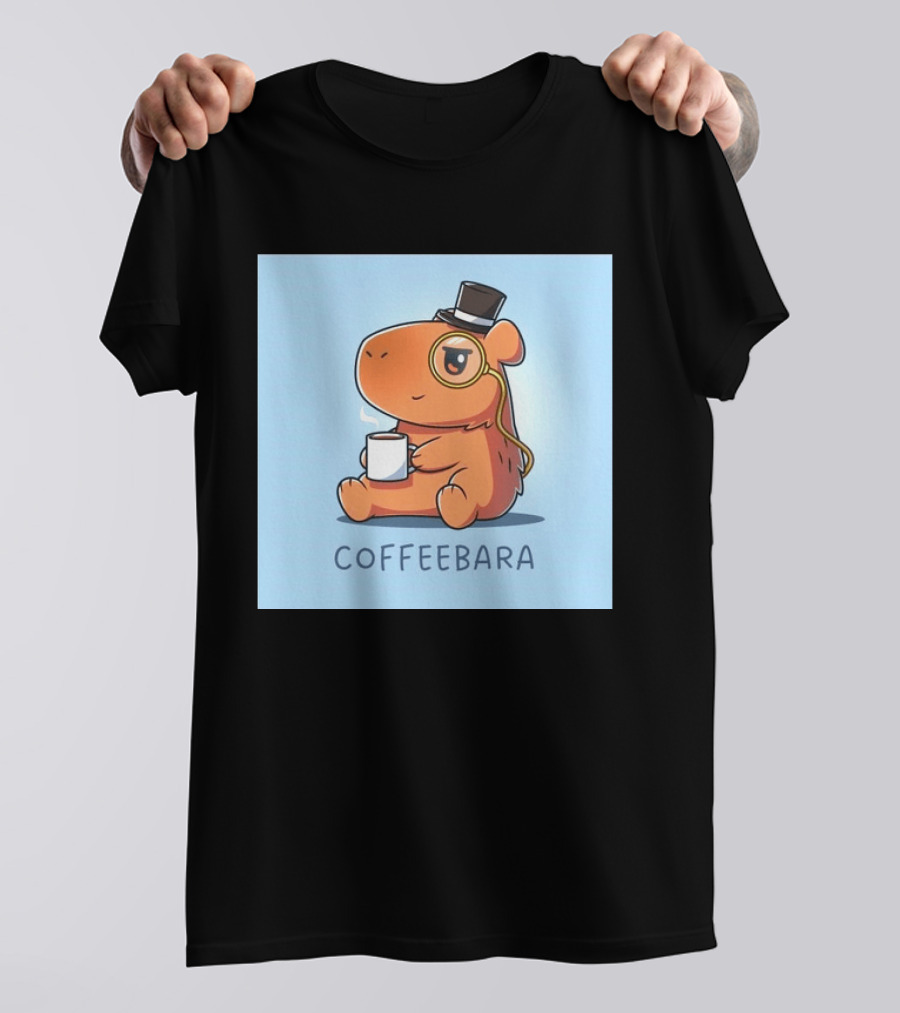 COFFEEBARA Cute Capybara Drinking Coffee With Top Hat And Monocle T-Shirt