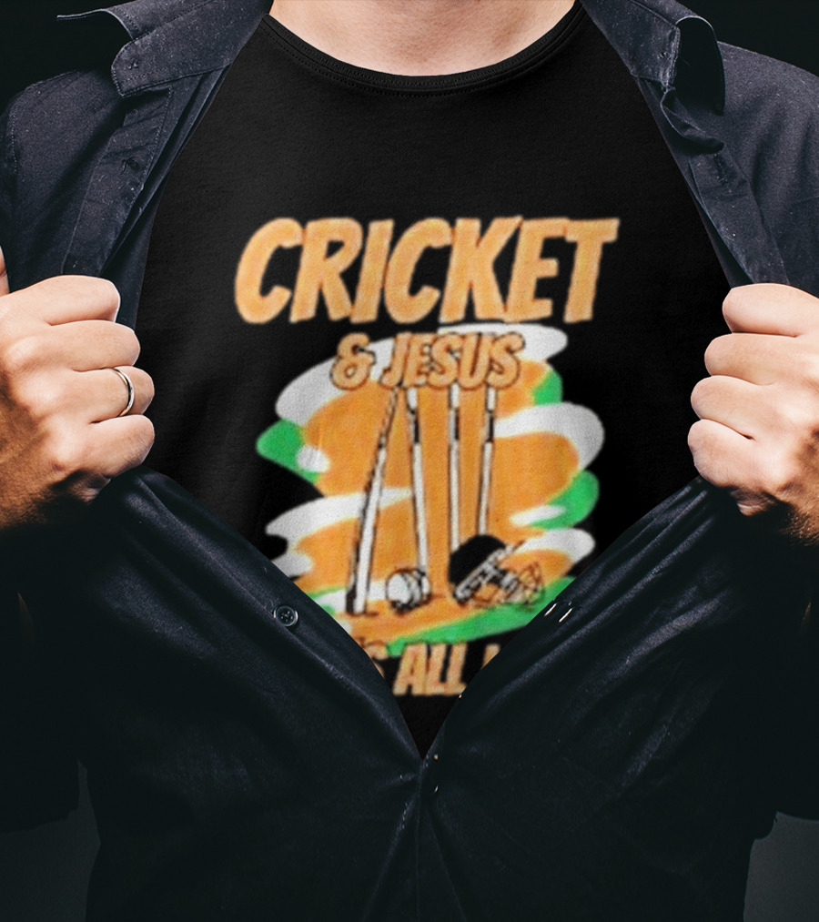 Cricket & Jesus That's All I Need Stumps Bails Bat And Ball T-Shirt