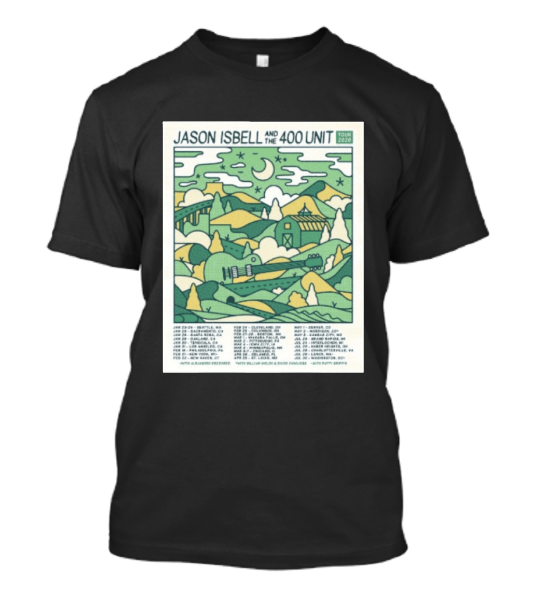 Jason Isbell And The 400 Unit Tour 2026 January 23 24 Seattle Wa Jan 26 Sacramento Ca Nostalgic 2026 Countryside Landscape T-Shirt