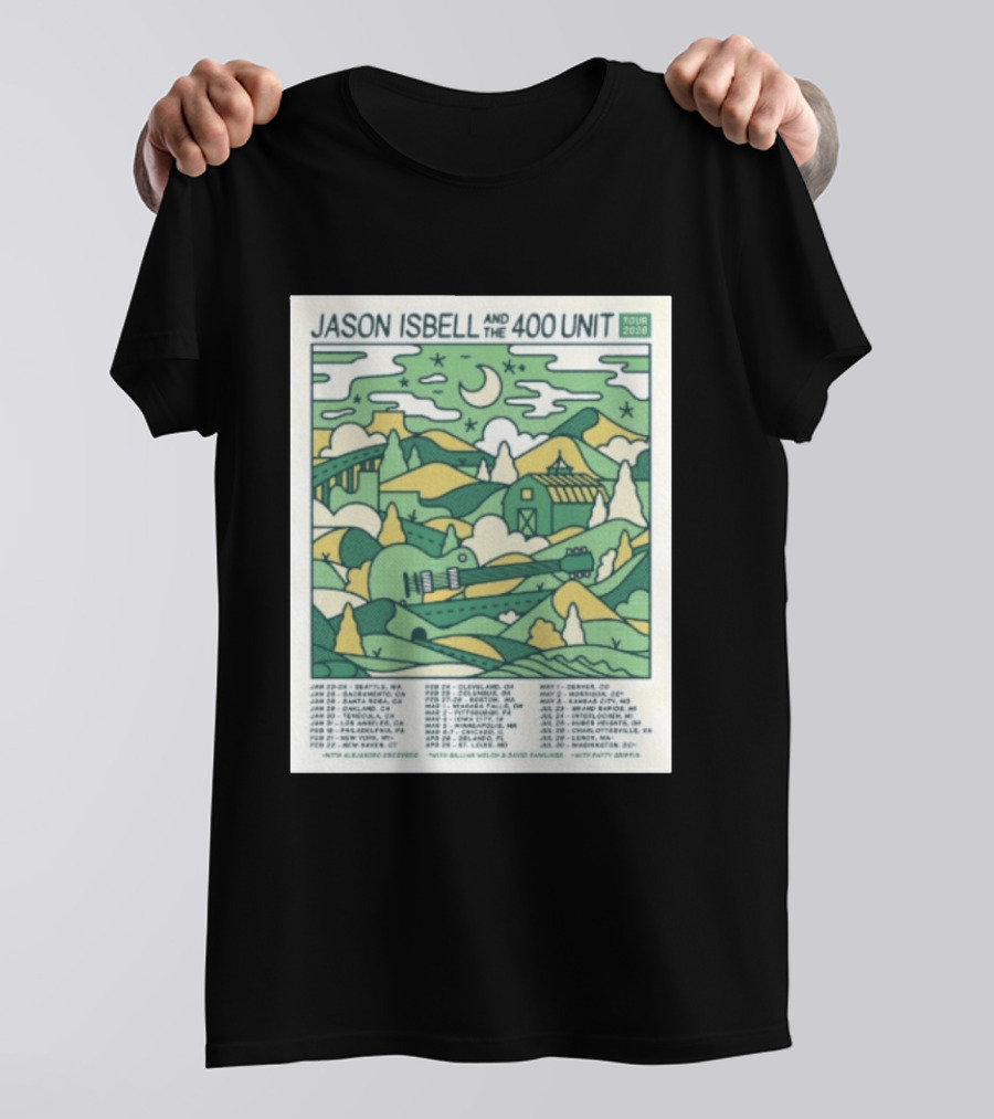 Jason Isbell And The 400 Unit Tour 2026 January 23 24 Seattle Wa Jan 26 Sacramento Ca Nostalgic 2026 Countryside Landscape T-Shirt