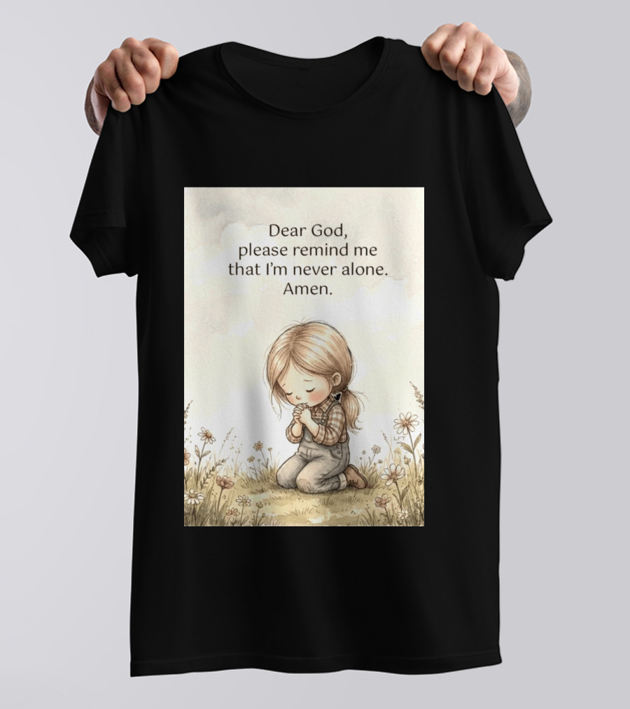 Dear God Please Remind Me That I'm Never Alone Amen Child Praying In Meadow T-Shirt