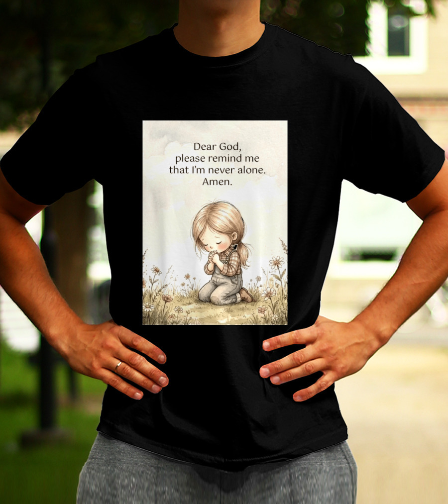 Dear God Please Remind Me That I'm Never Alone Amen Child Praying In Meadow T-Shirt