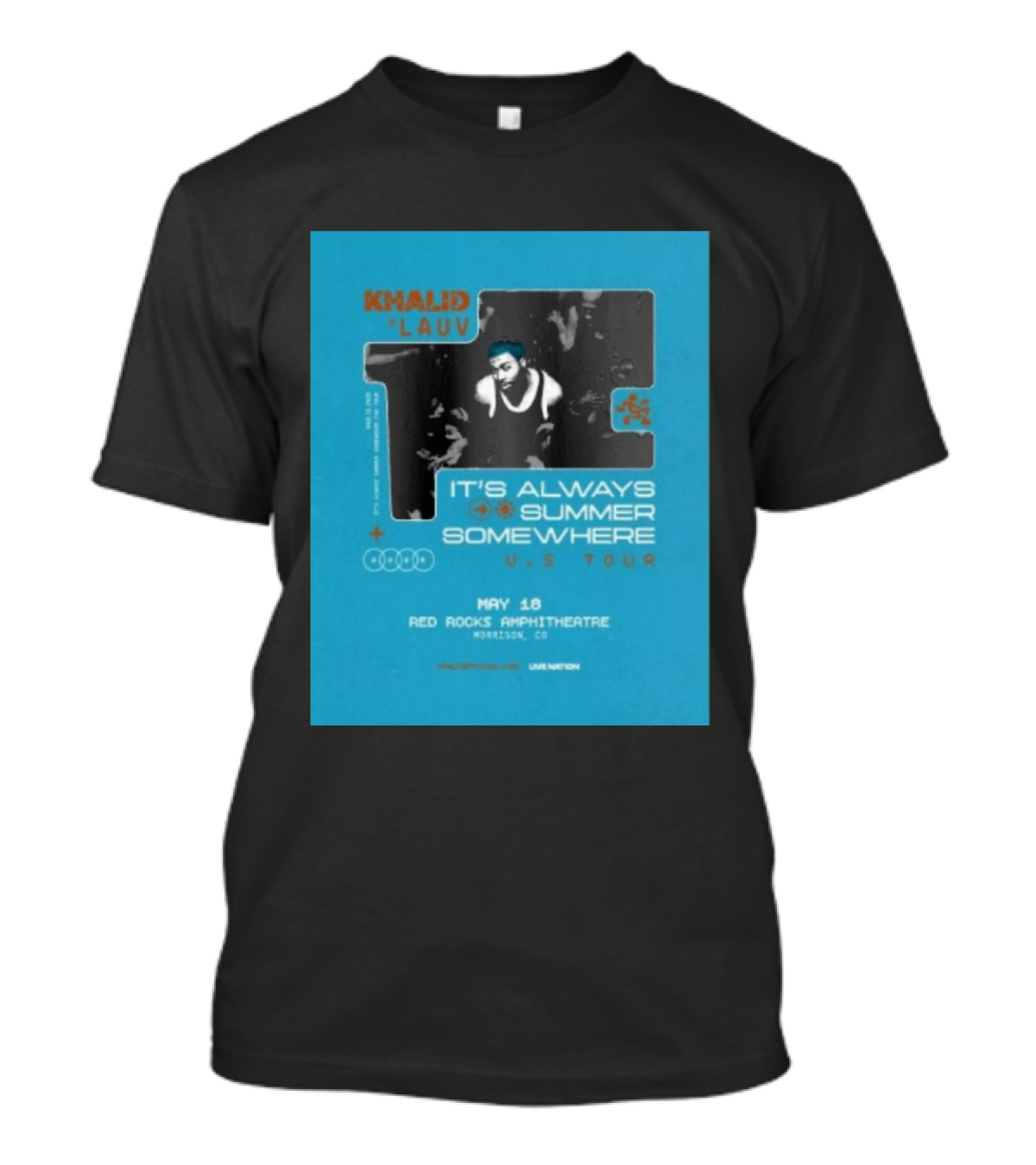 Khalid Lauv It's Always Summer Somewhere US Tour 2026 May 18 Red Rocks Amphitheatre Morrison CO Live Nation T-Shirt
