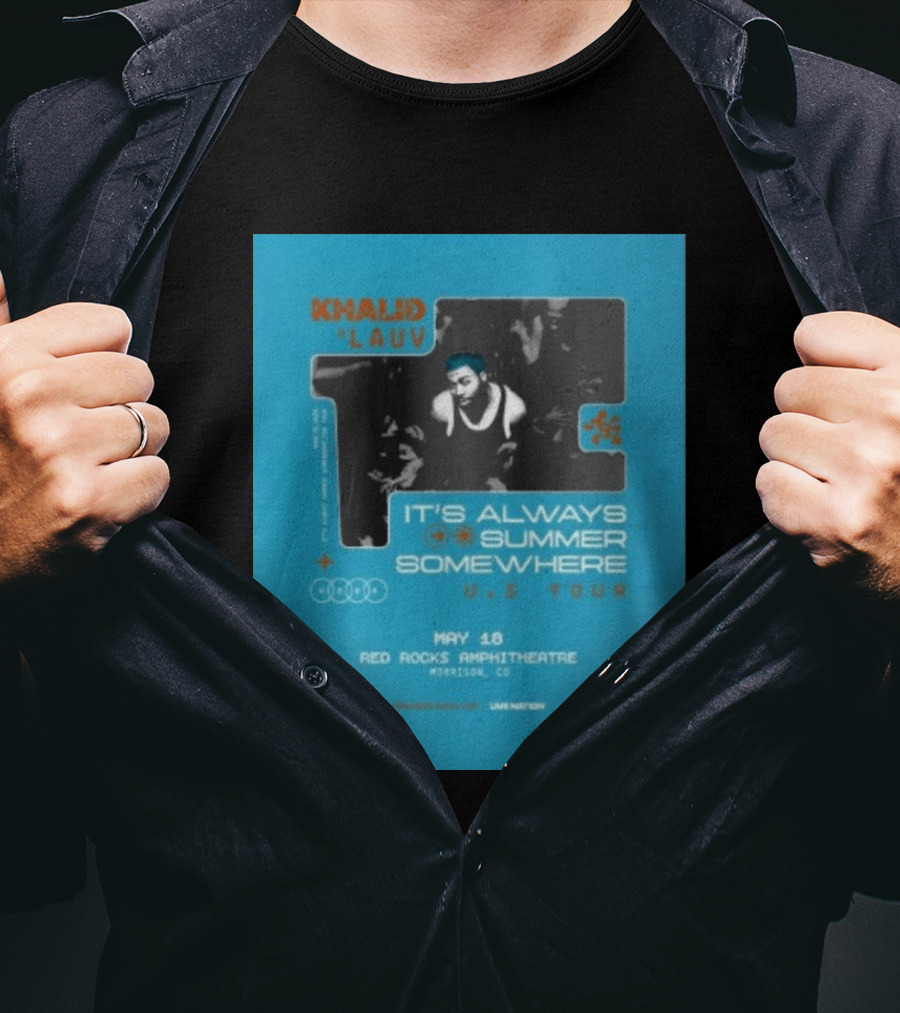 Khalid Lauv It's Always Summer Somewhere US Tour 2026 May 18 Red Rocks Amphitheatre Morrison CO Live Nation T-Shirt