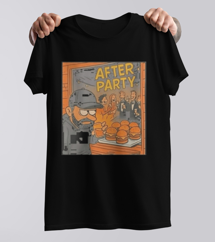 After Party Burger Cartoon With Drink In Hand T-Shirt
