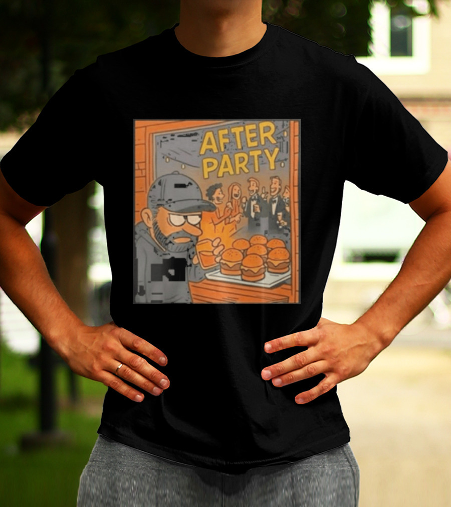 After Party Burger Cartoon With Drink In Hand T-Shirt