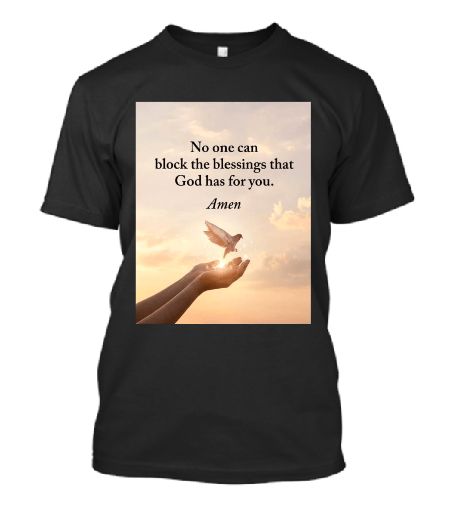 No One Can Block The Blessings That God Has For You Amen Hands Dove Sky Scene T-Shirt