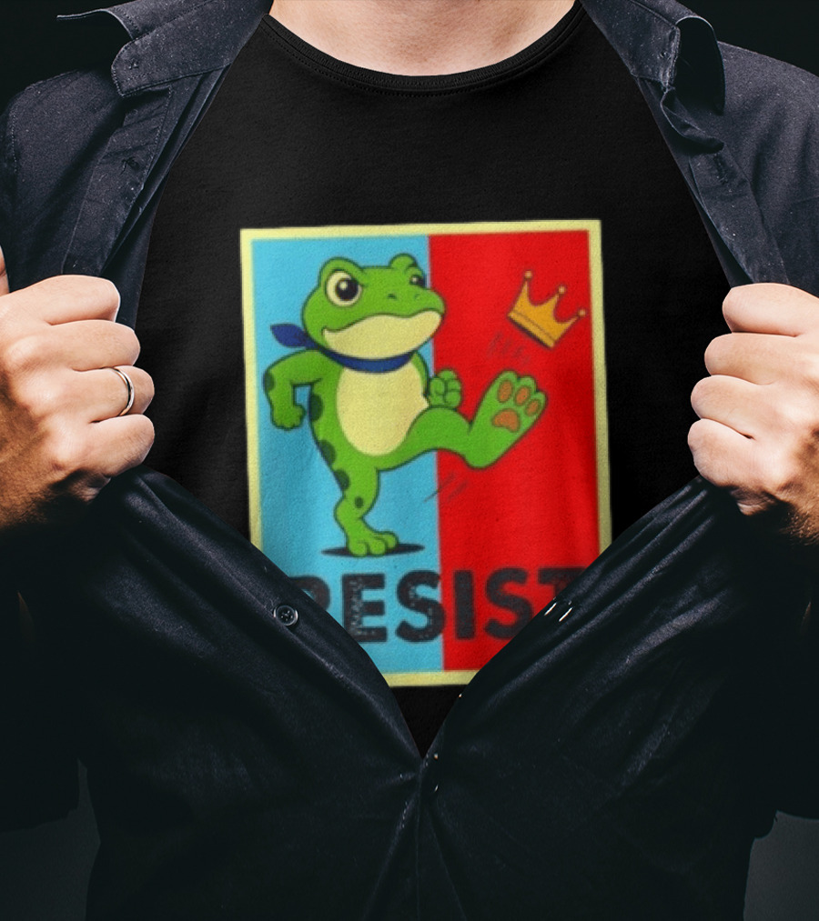 Resist Frog Kicking Crown Icon No Kings T-Shirt