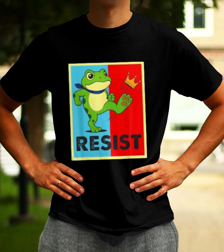 Resist Frog Kicking Crown Icon No Kings T-Shirt